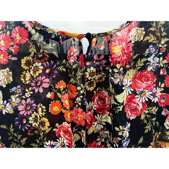 Rachel Roy Women's Issa Chiffon Black Floral Print Tiered Ruffle Maxi Dress 14 - Picture 6 of 13